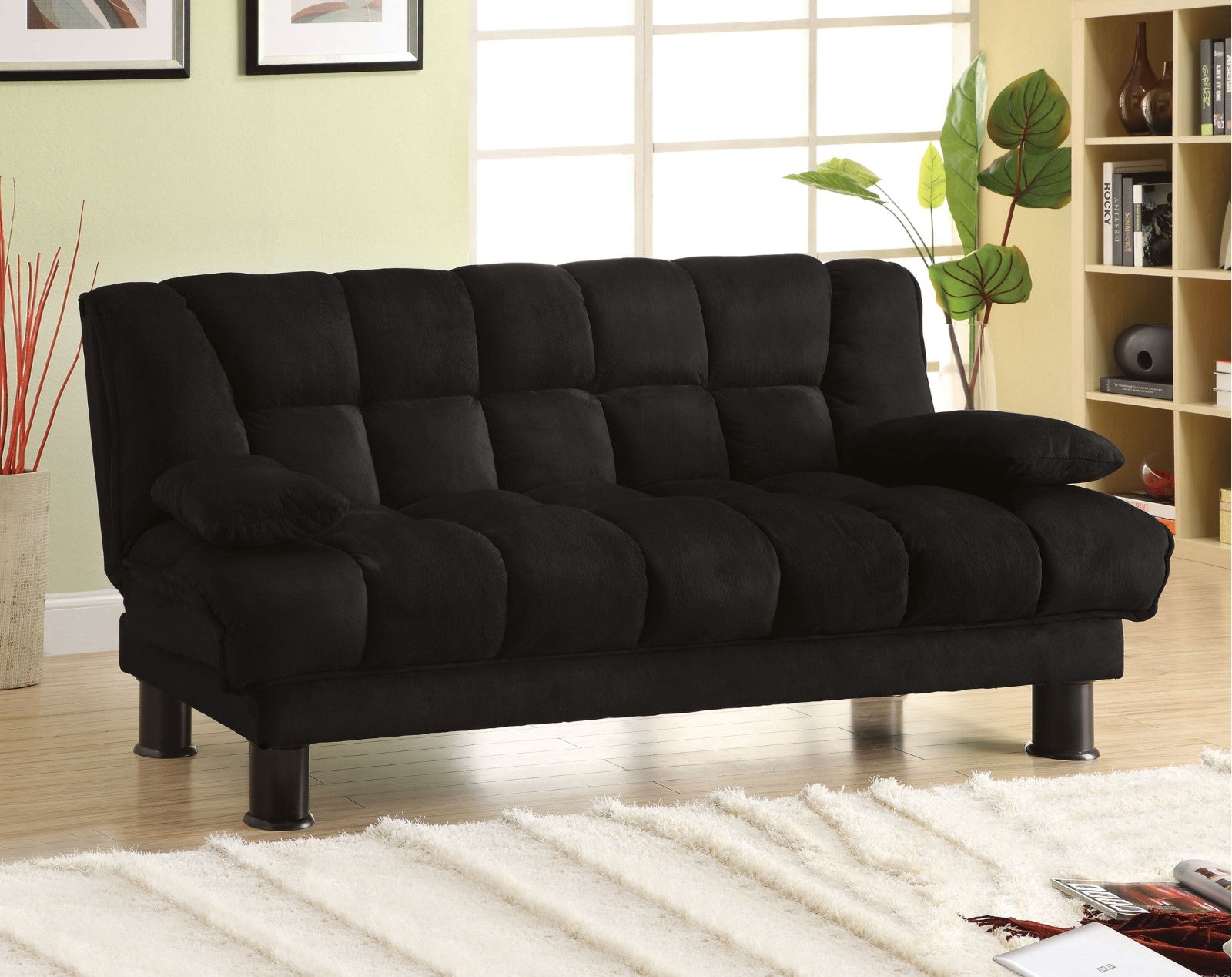 Bonifa Black Elephant Skin Microfiber Futon Sofa