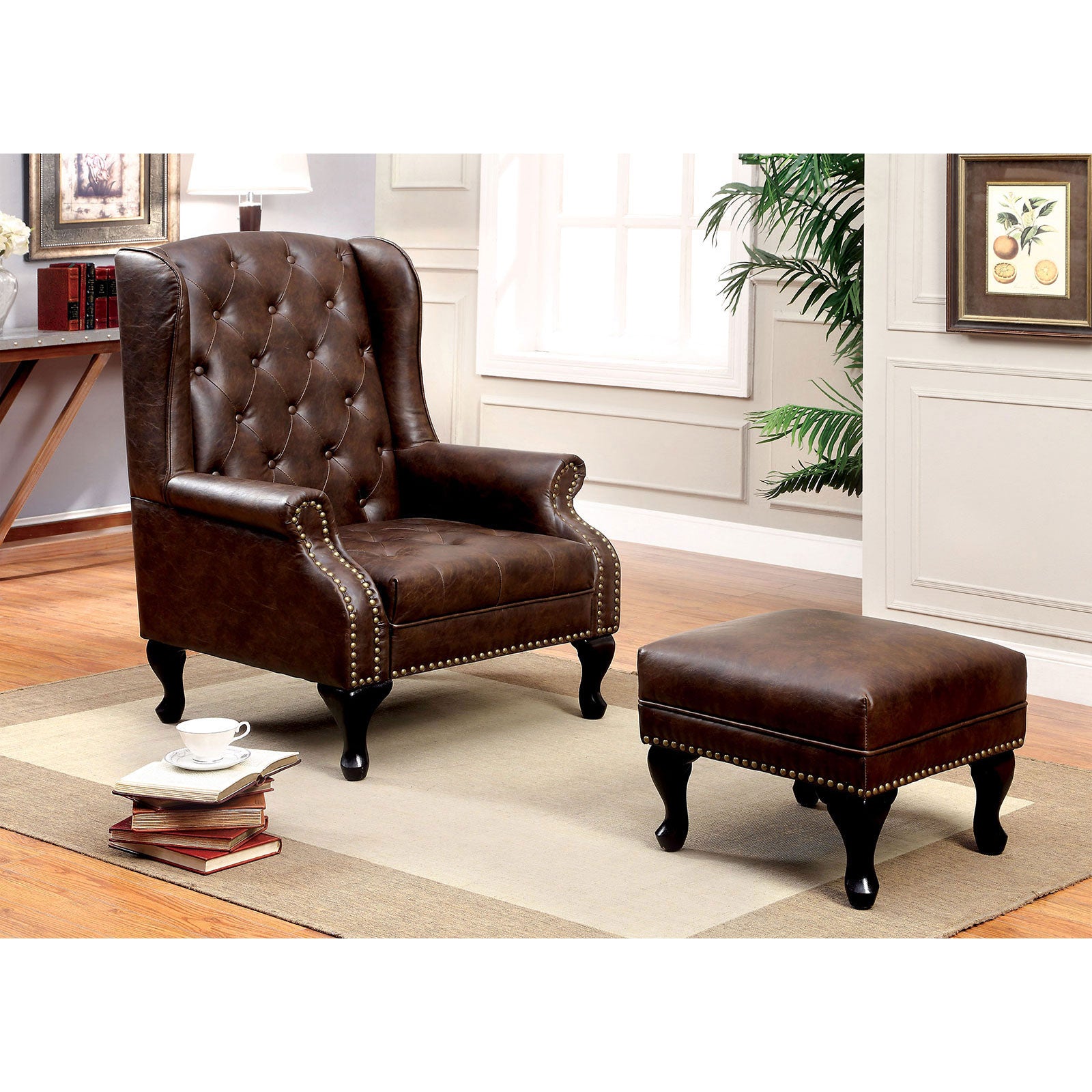 Rustic Brown Accent Chair w/ Ottoman image