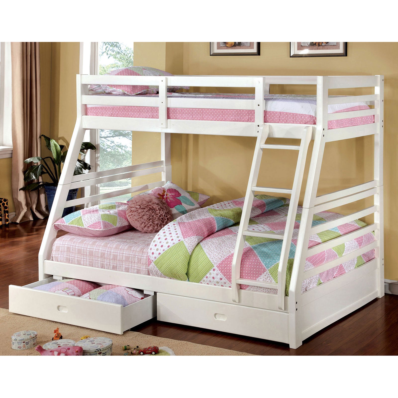 California III White Twin/Full Bunk Bed w/ 2 Drawers image