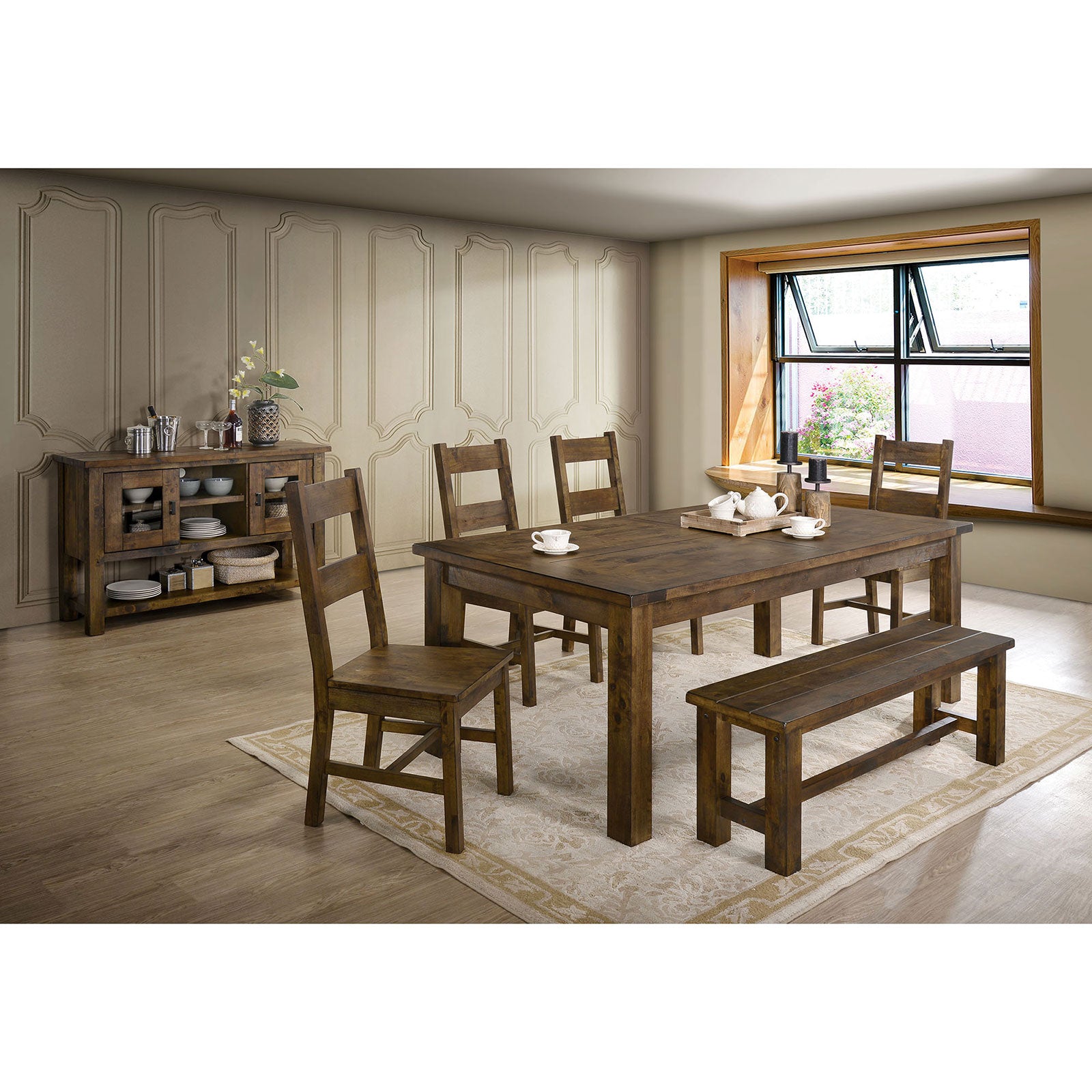 Kristen Rustic Oak 6 Pc. Dining Table Set w/ Bench image