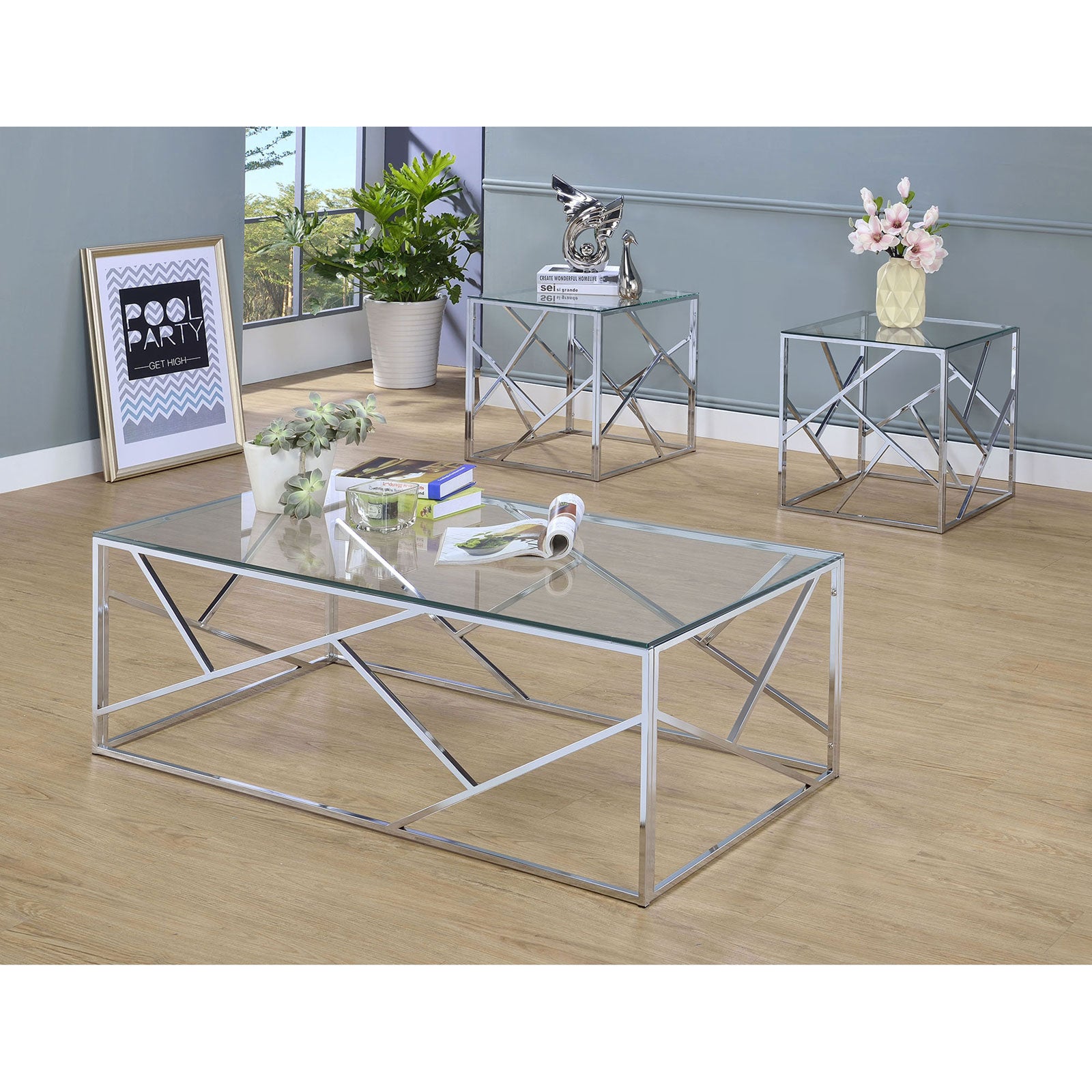 Pamplona Chrome 3 Pc. Table Set, Chrome image